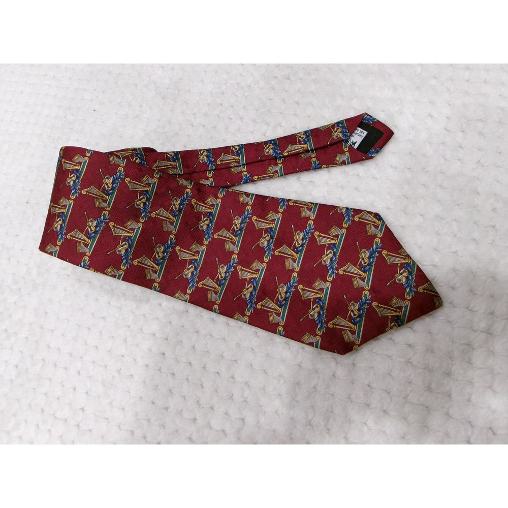 The Metropolitan Museum of Art Mens 4x58 Necktie Burgundy Silk Harp Violin Music